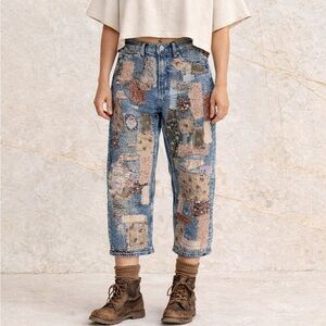 NEW “ellaCinder” brand Busker Patchwork Blue Jeans shabby gypsy